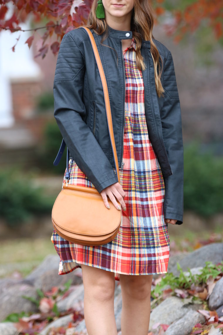 for the love of glitter, Vera Bradley saddle bag, plaid dress, Thanksgiving outfit, fall style