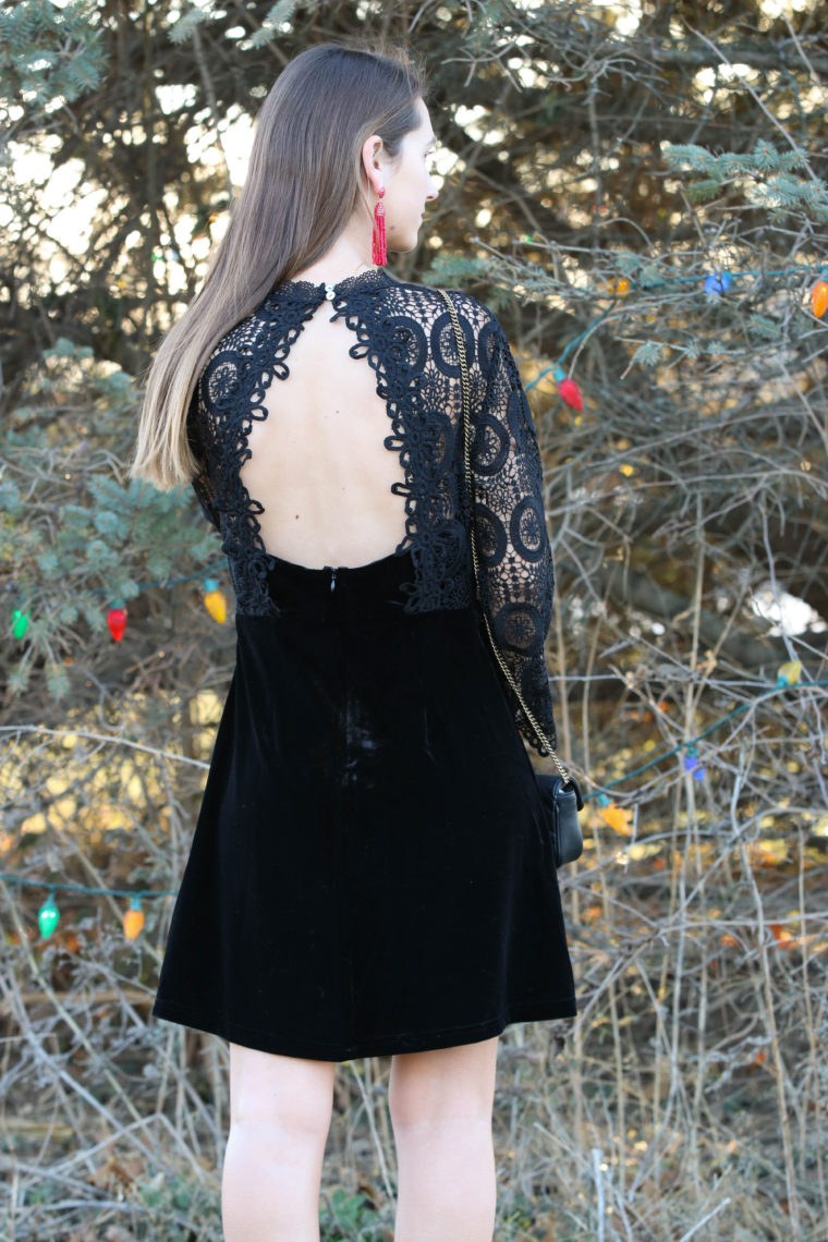 for the love of glitter, keyhole dress, black velvet dress, holiday style