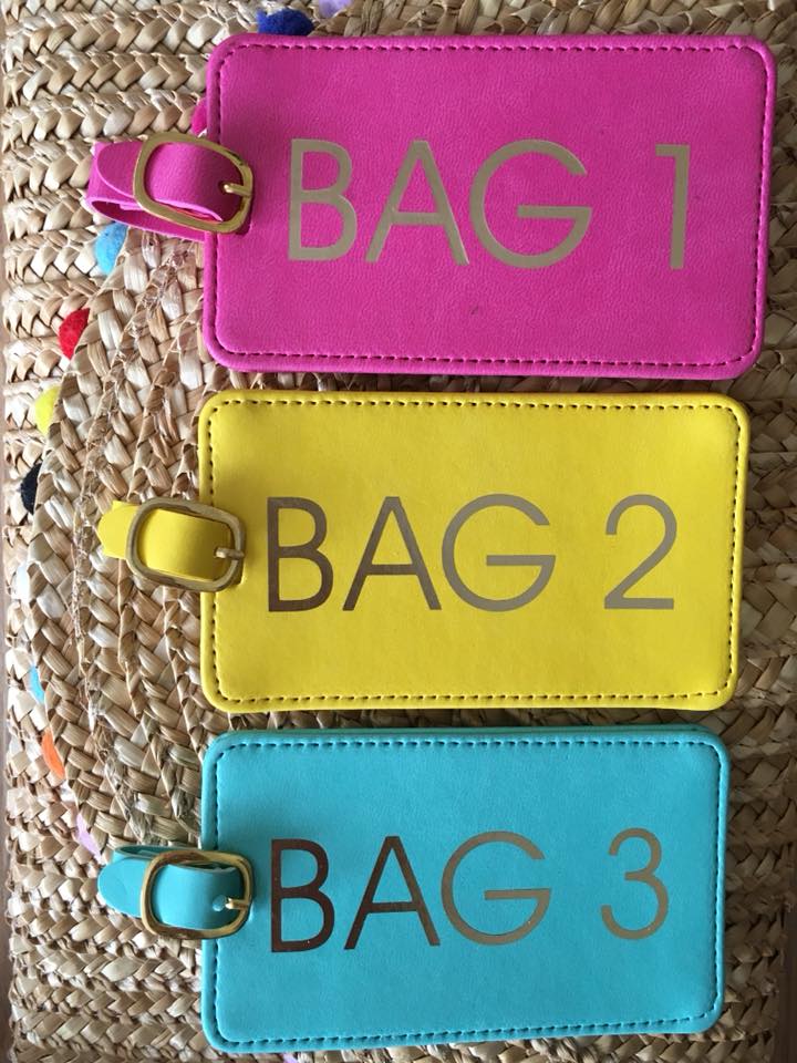 luggage tags, pink luggage tag, blue luggage tag, yellow luggage tag