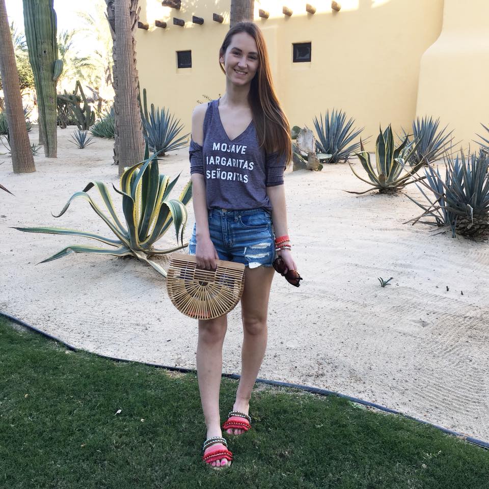 Cult Gaia bag, pom pom sandals. vacation look