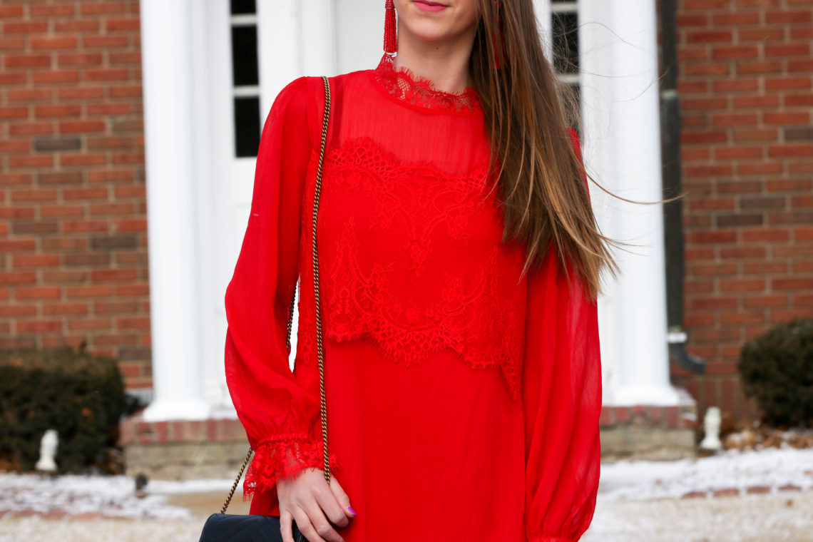 red lace dress. Valentine's Day dress. date night look 