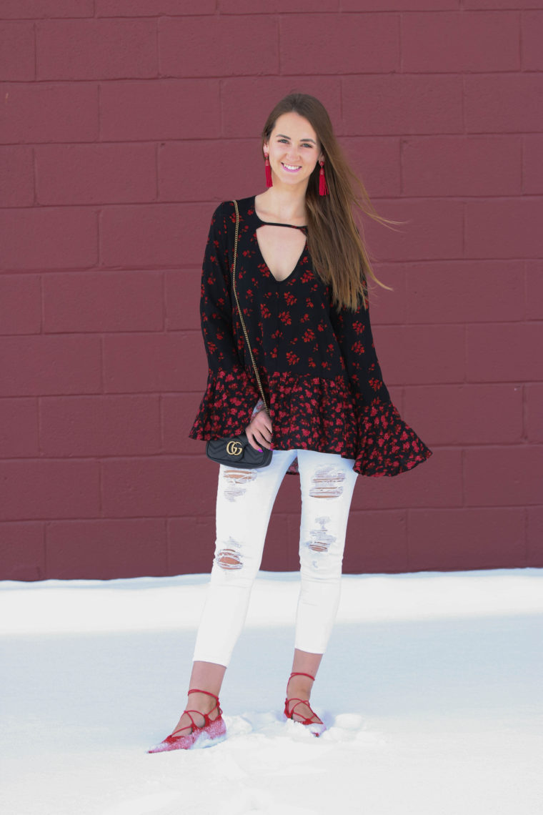 bell sleeve top, Valentine's Day outfit