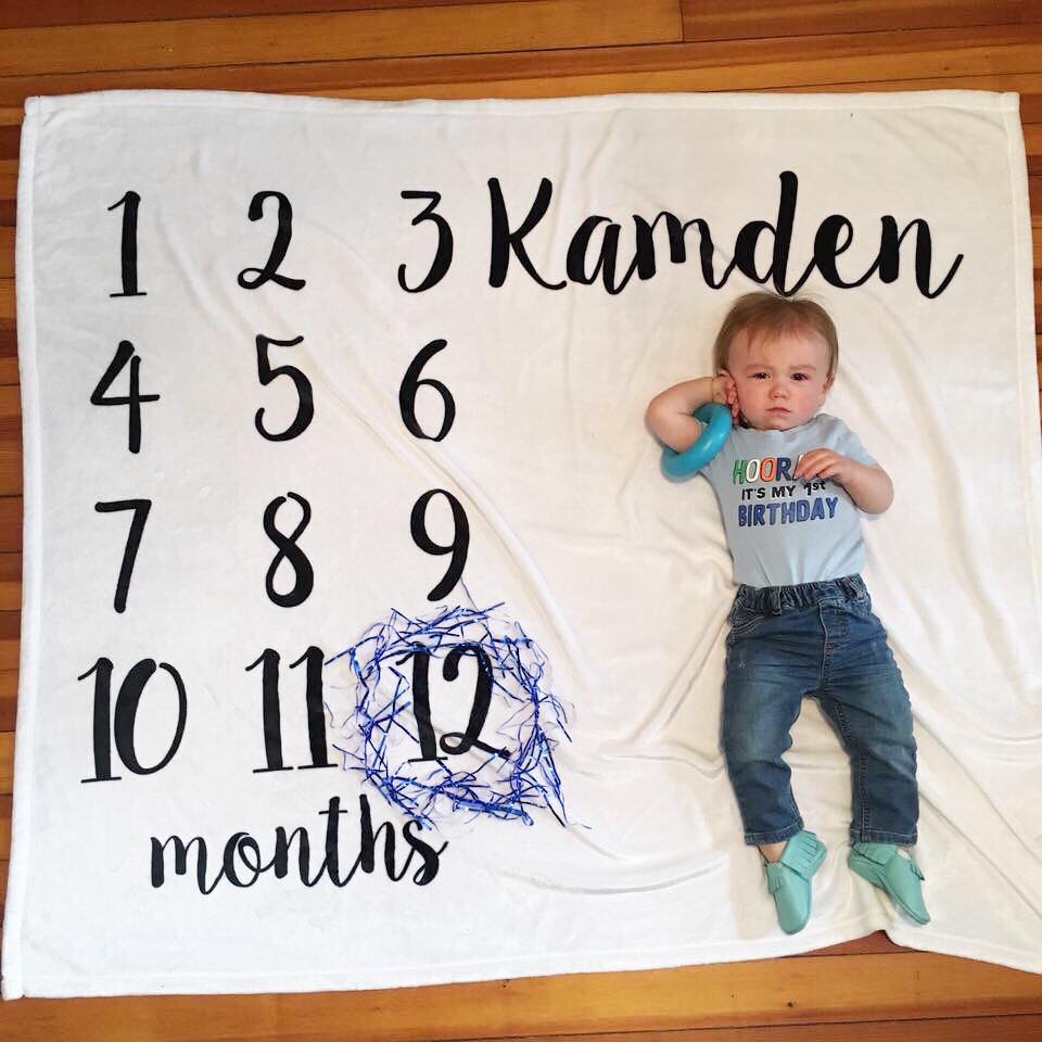 12 months old, month by month blanket, baby boy first birthday