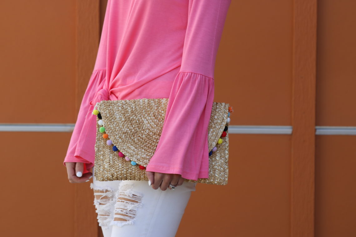 bell sleeves, pom pom clutch, for the love of glitter