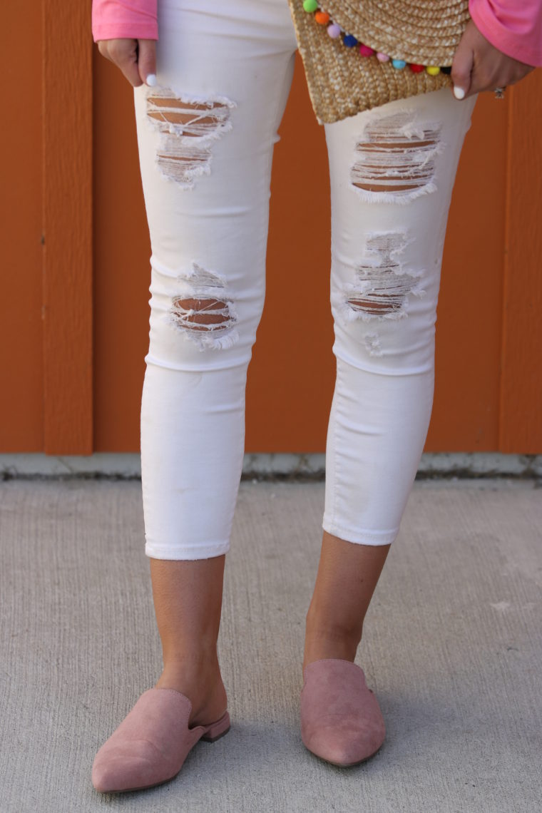 pink mules, Target mules, white denim, spring style