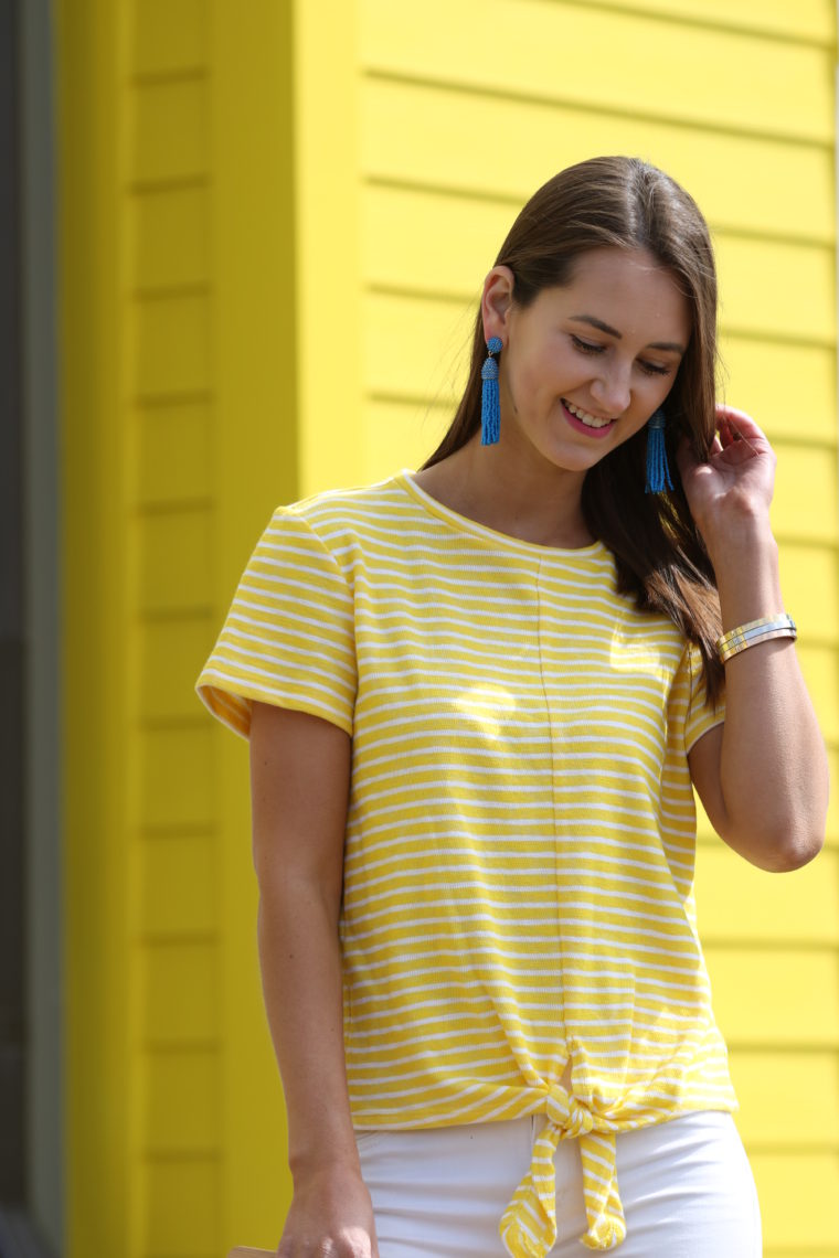 Yellow & White Striped Tie-Front Shirt
