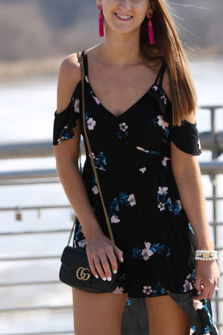 cold shoulder dress, floral maxi romper, spring style