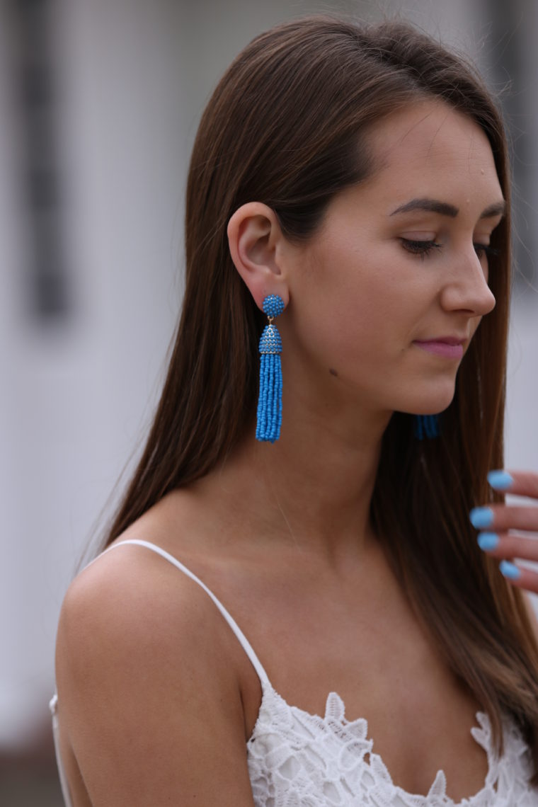 blue tassel earrings, Baublebar earrings