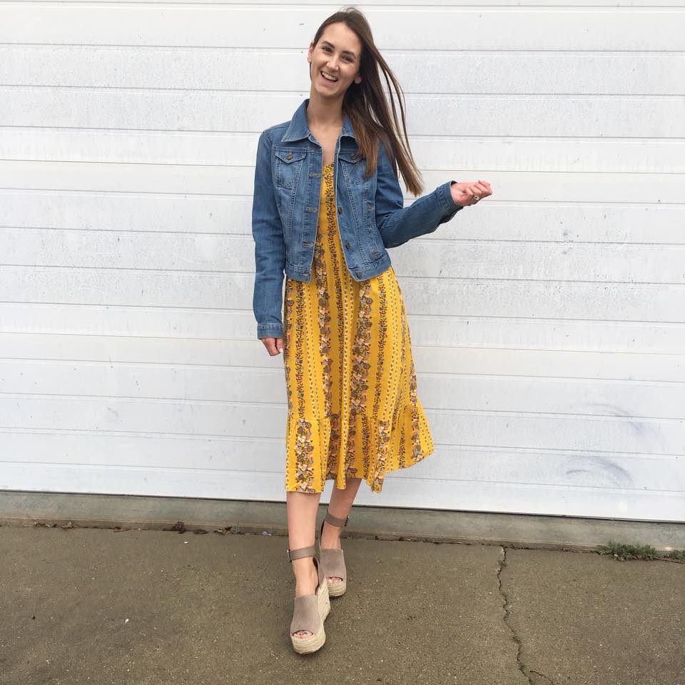 floral cami dress, spring style, denim jacket