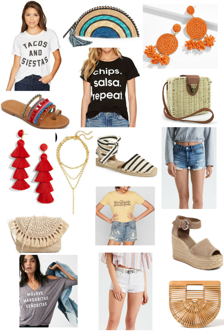 Cinco de Mayo outfit ideas, tassel earrings, straw bag