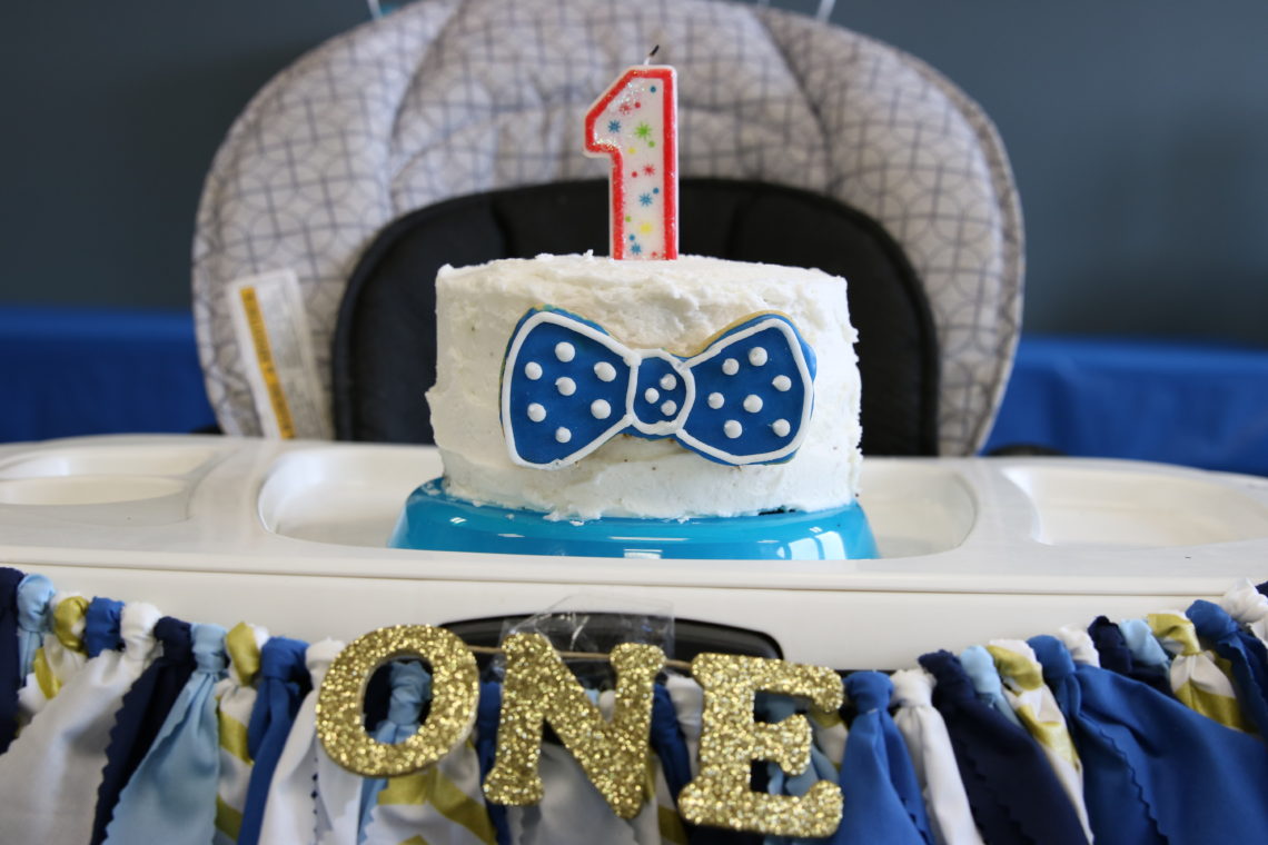bow tie cake, high chair banner, baby boy first birthday