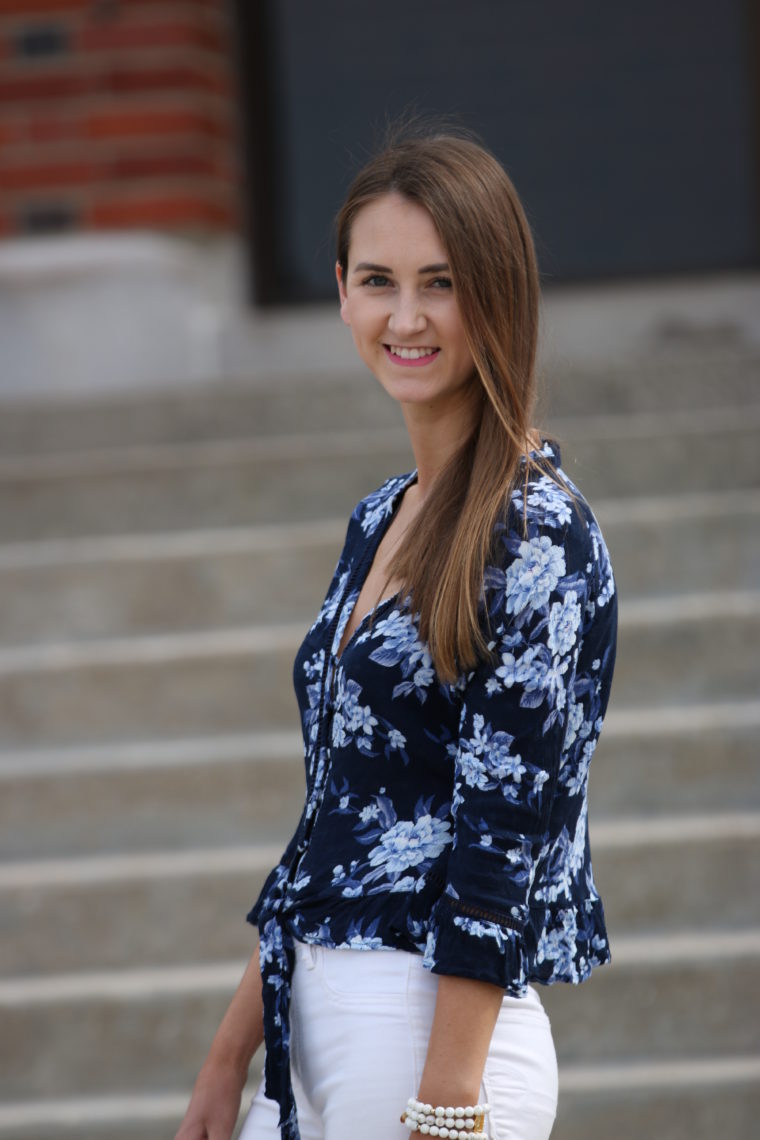 floral shirt, spring style, ruffle hem top, for the love of glitter