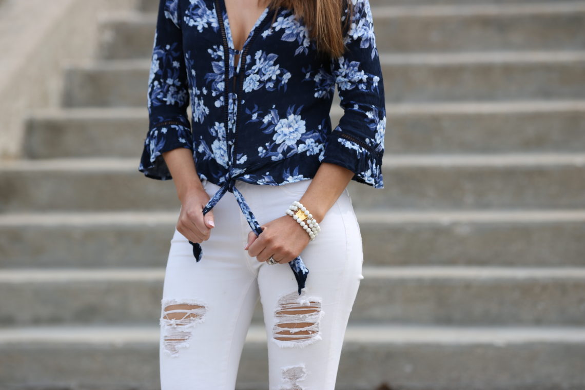 button down shirt with round hem & easy sleeve - indigo sprinkles & midsummer night