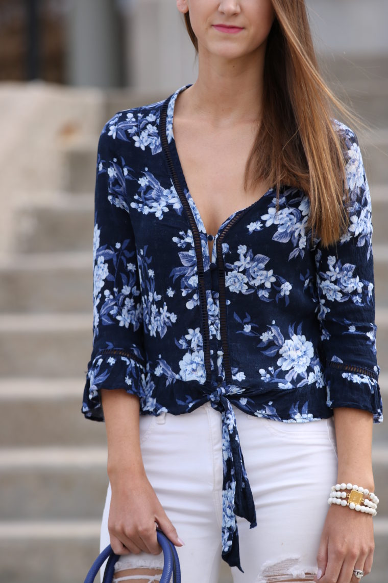 floral ruffle hem blouse, spring style, floral blouse