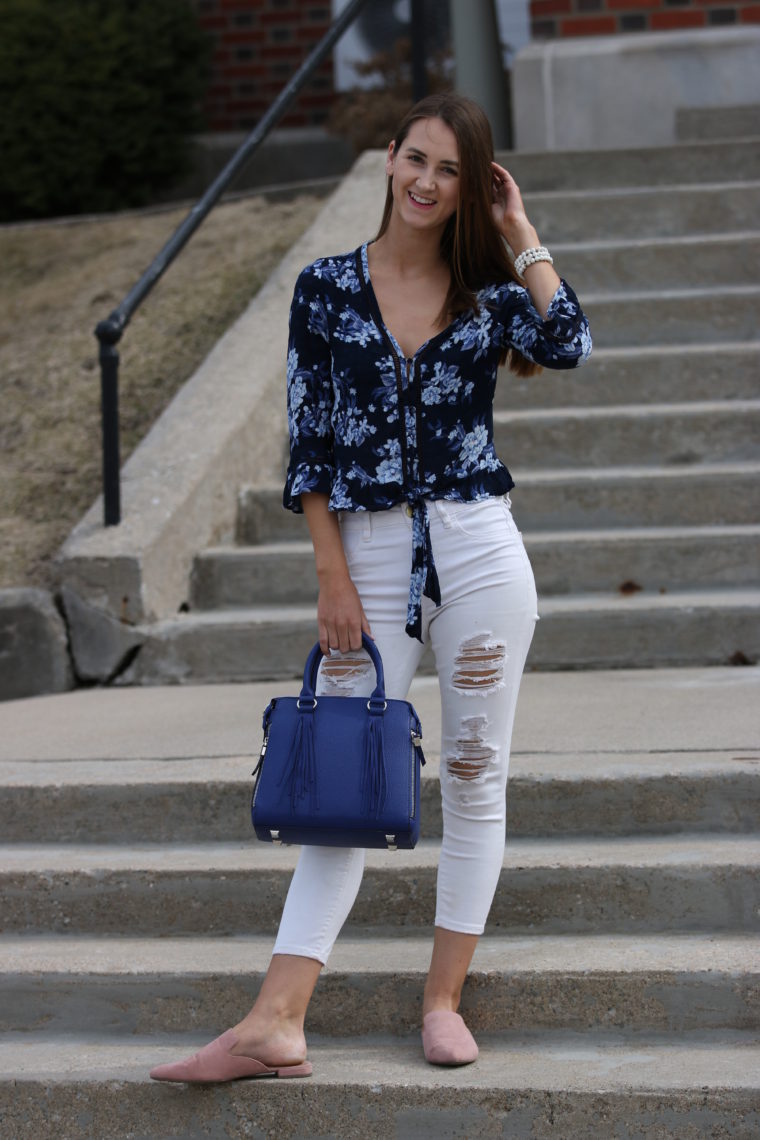 Striped Ruffle Hem Button-Down Shirt