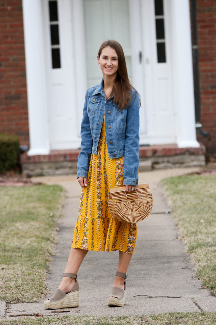 Cult Gaia bag, floral midi dress, spring style