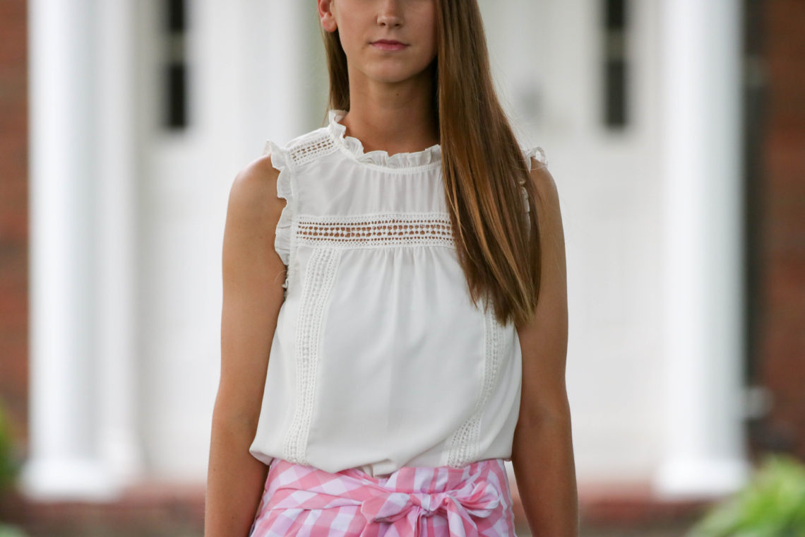 eyelet top, gingham skirt, summer style