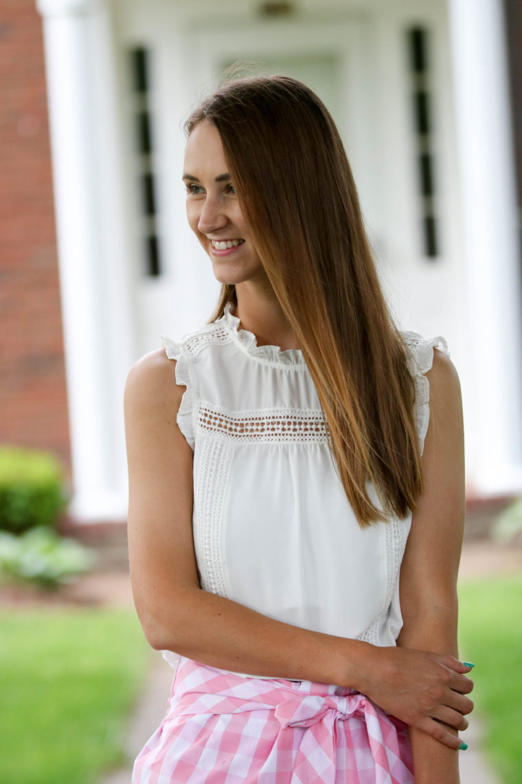 eyelet top, white eyelet top, preppy style