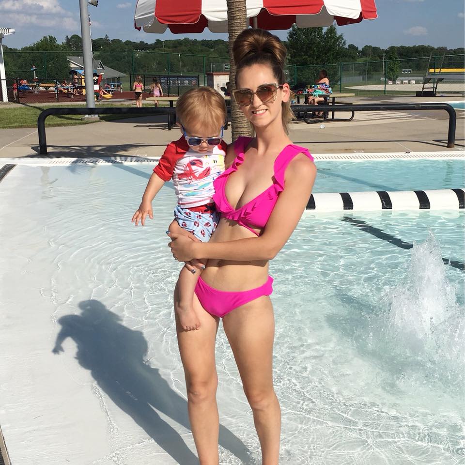 pink ruffle swimsuit, day at the pool, summer time