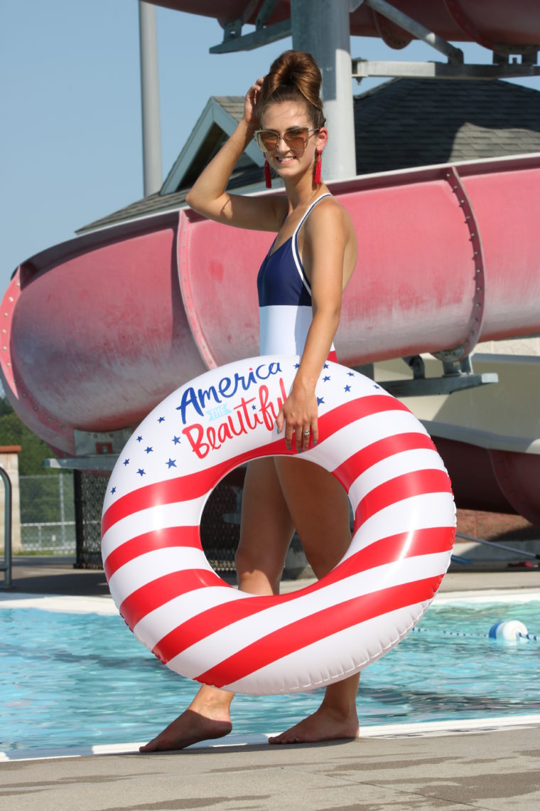 America the beautiful pool float, 4th of July one piece 