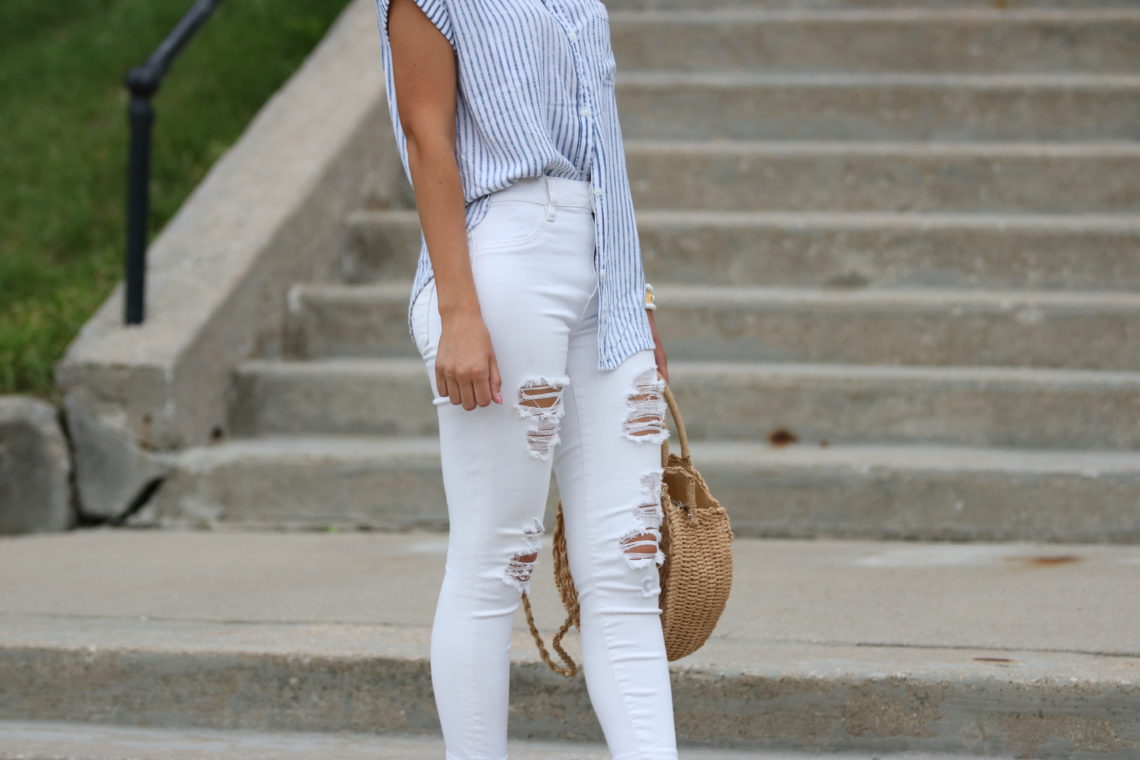 striped button down top, button down top, summer style