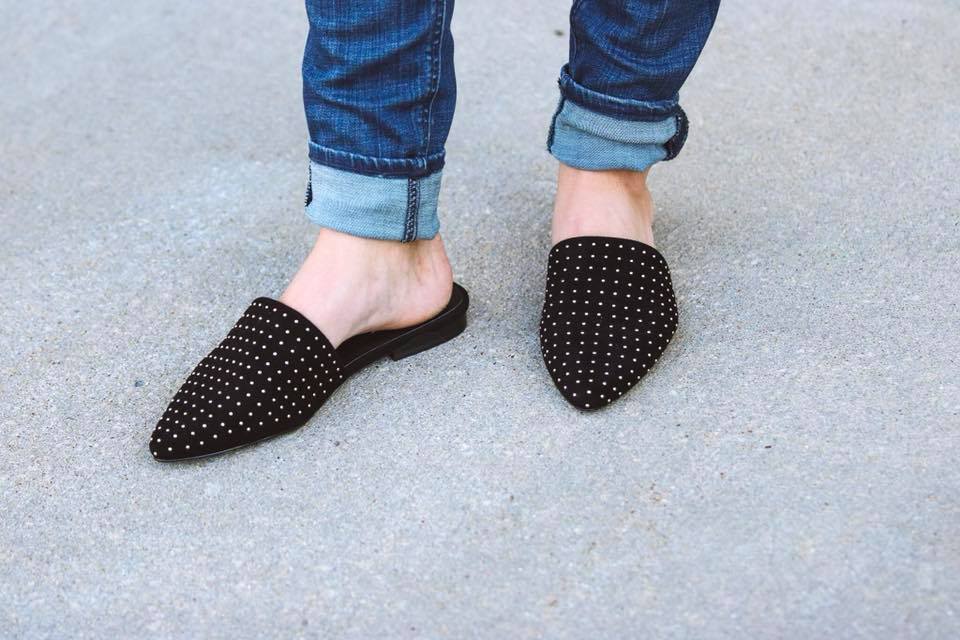 studded mules, black studded mules, Steve Madden mules