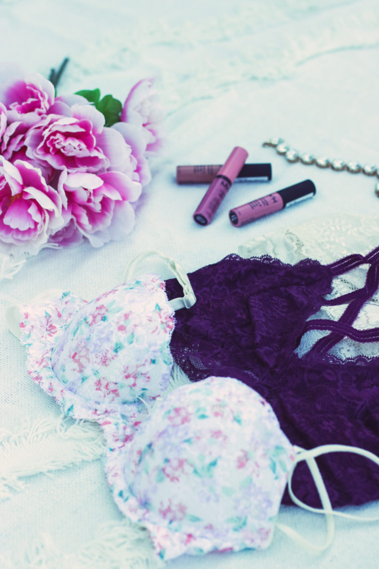 floral bra, purple lace bra, Kohl's intimates