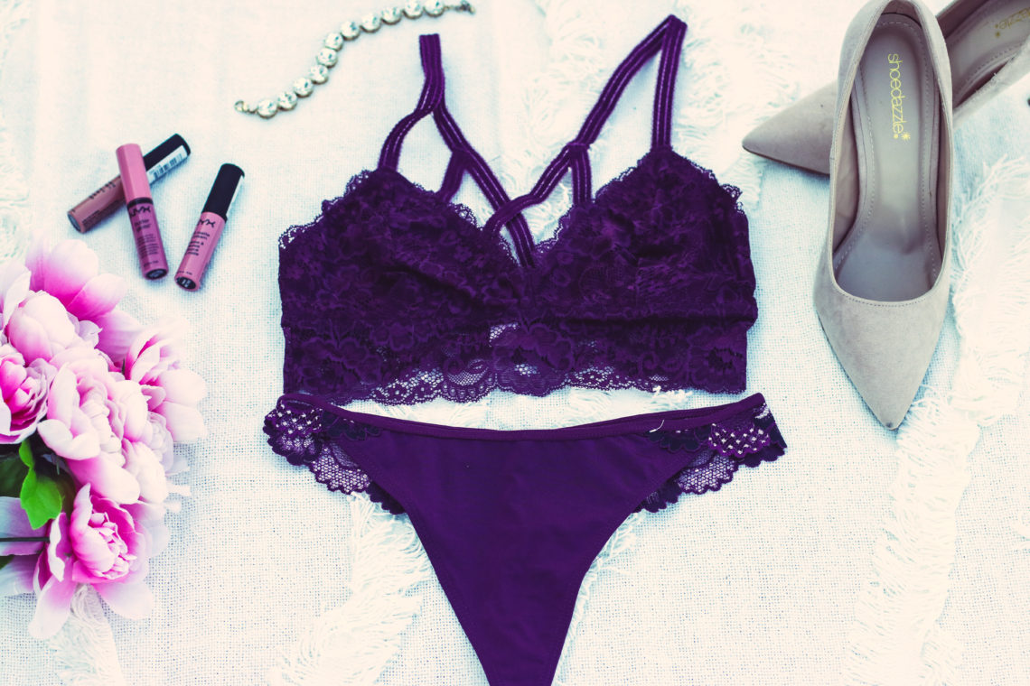 purple lace bralette, purple lace panties