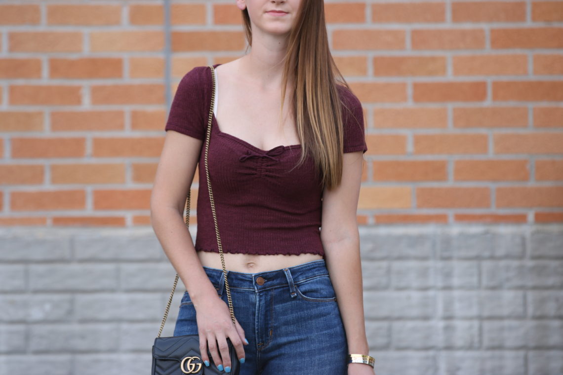 crop top, Gucci bag, date night look