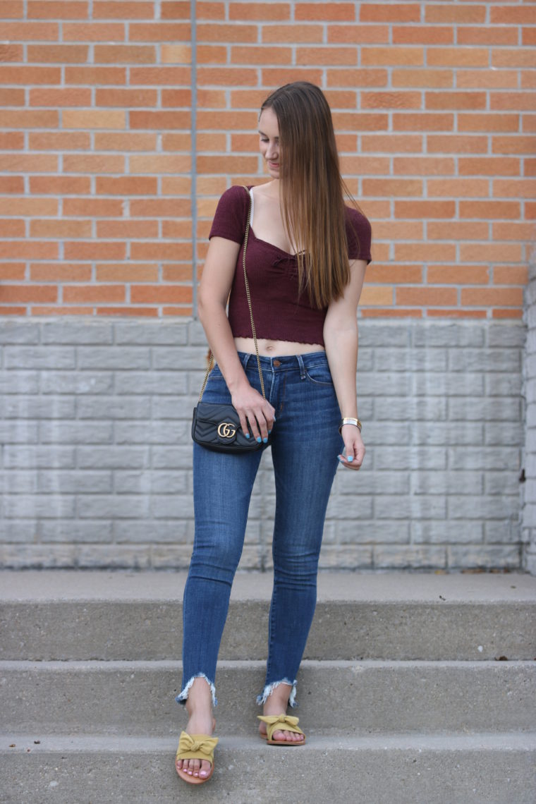 crop top, bow sandals. date night outfit