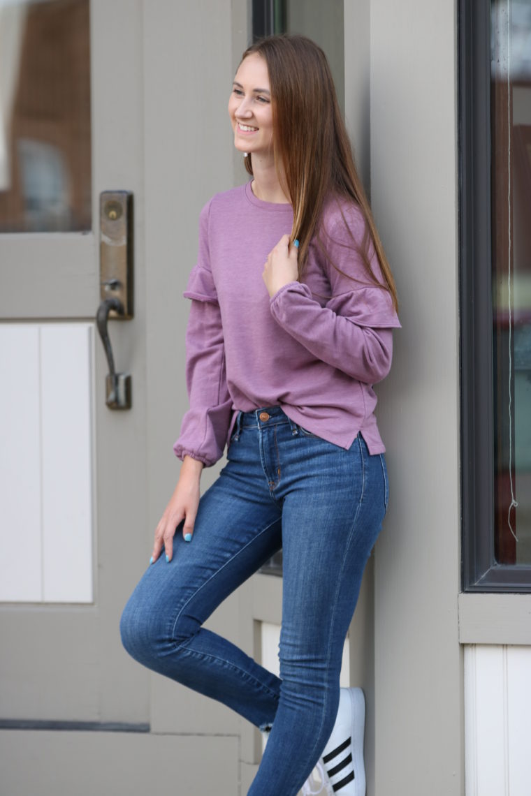 ruffle sleeve sweatshirt, ruffle sleeves, fall style