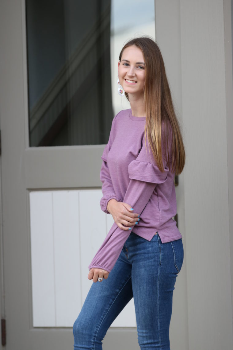 ruffle sleeve sweatshirt, fall style