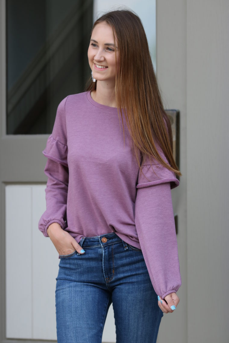 ruffle sleeve sweatshirt, ruffle sleeves, fall style