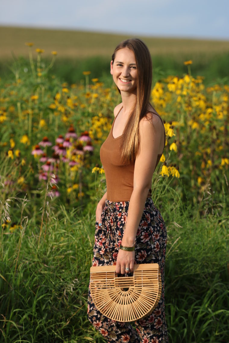 floral jogger pants, jogger pants, Cult Gaia bag