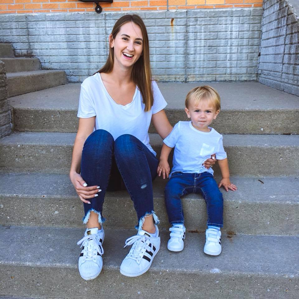 mommy & me style, mommy & me outfits, white tees, Adidas shoes