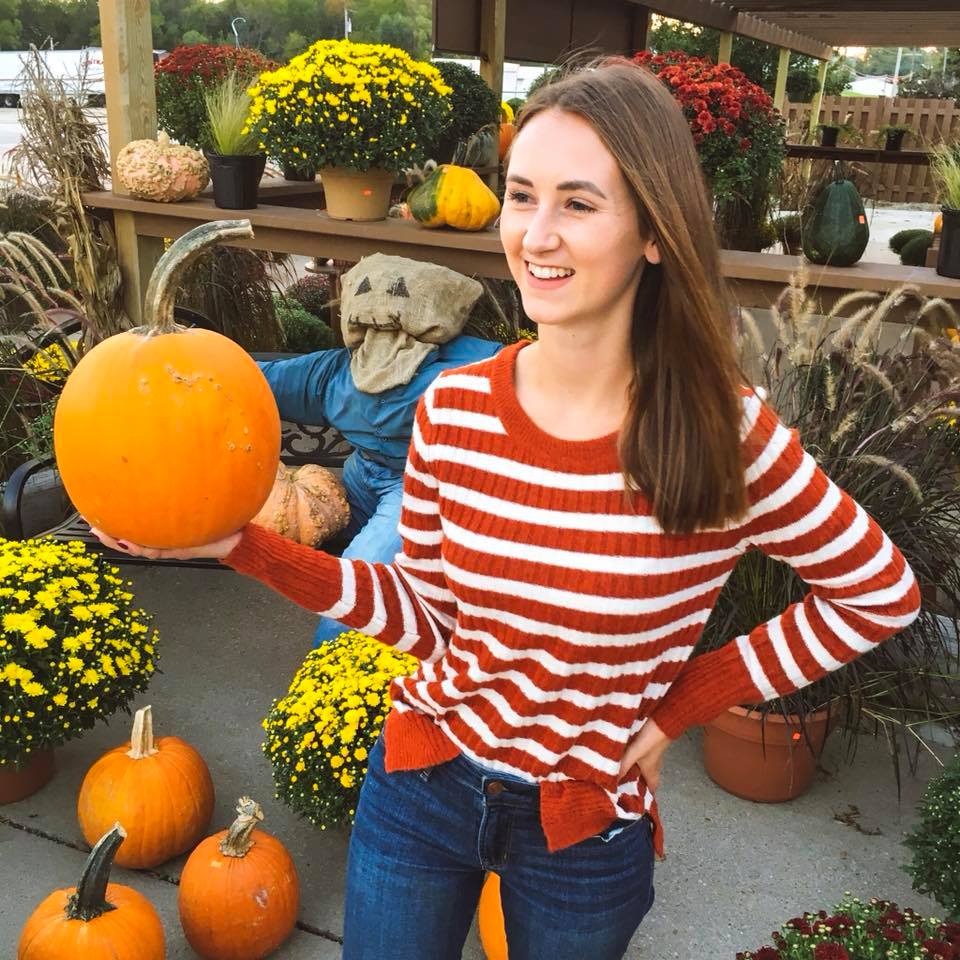 first day of fall, pumpkins, orange & white sweater