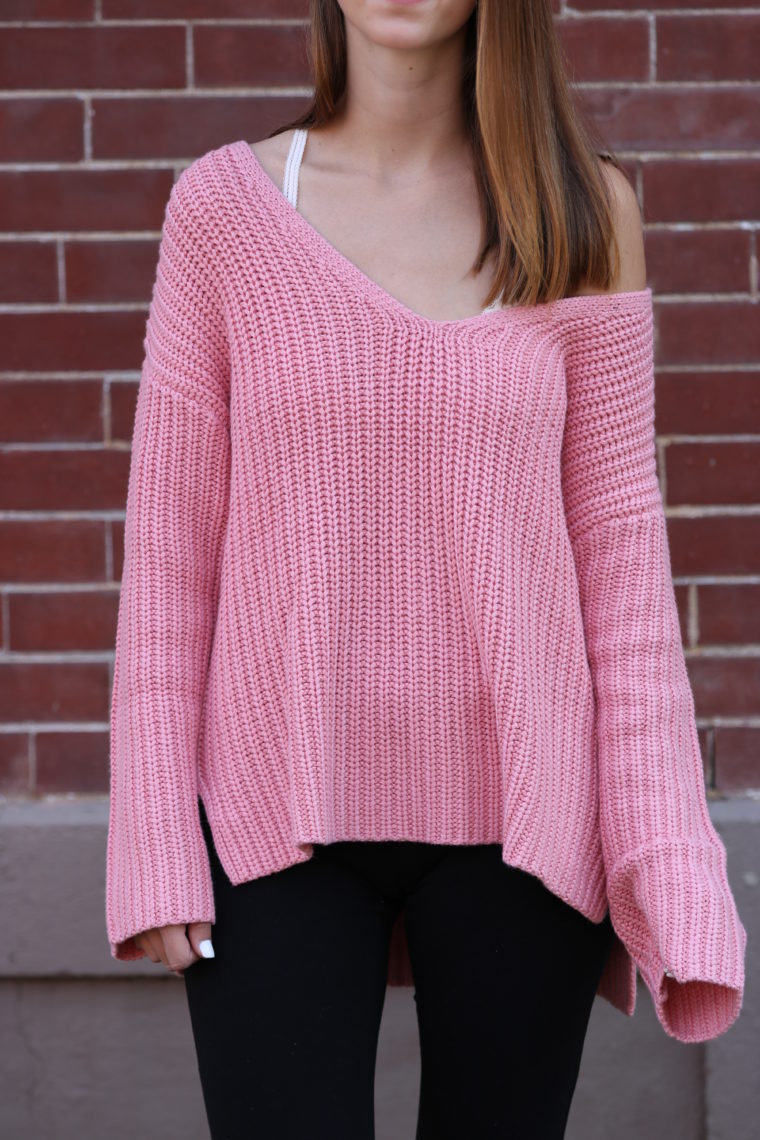 pink sweater, fall style, casual style