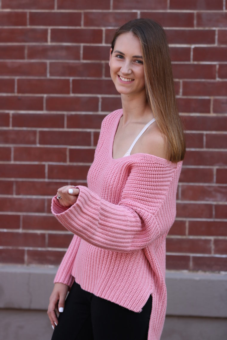pink sweater, fall style, casual style