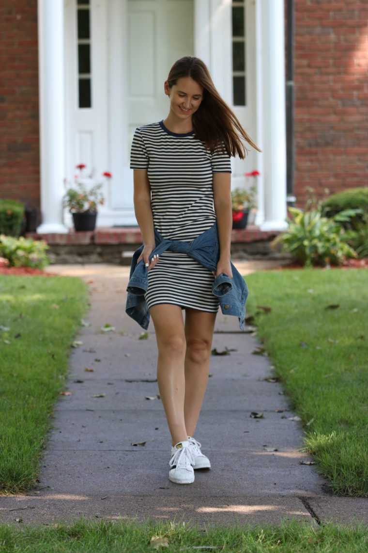 striped dress, casual style, fall style