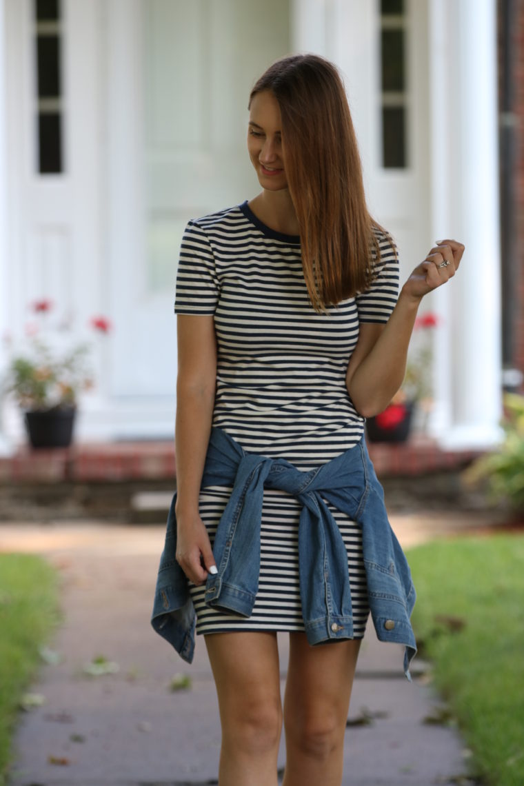 striped dress, fall style, casual style