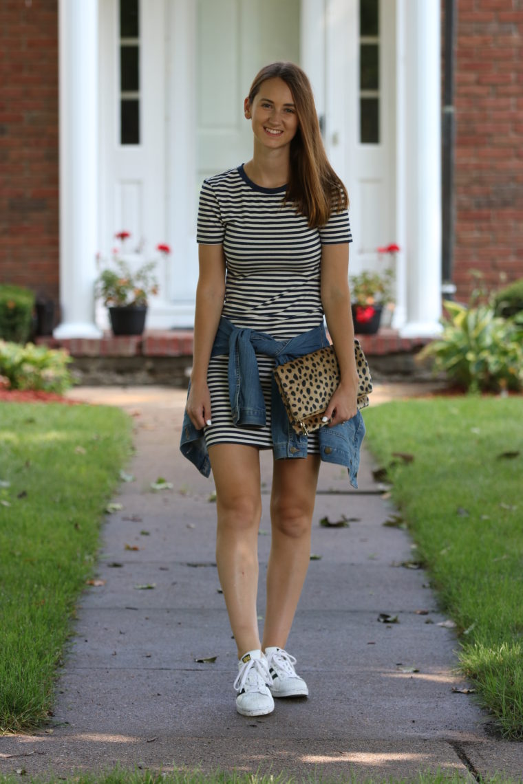 striped dress, fall style, casual style