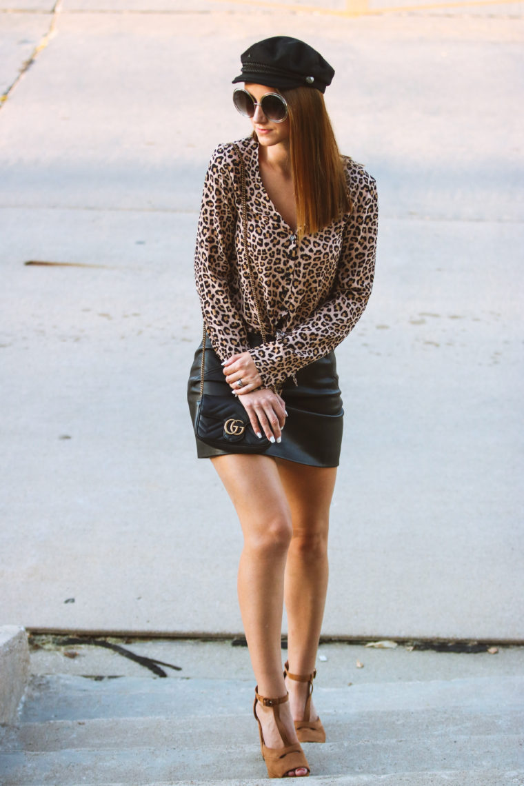 leopard tie front blouse, Gucci bag, fall style