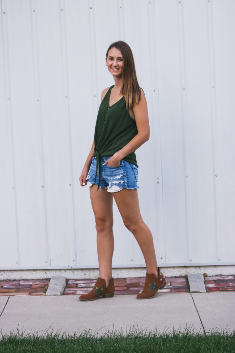 army green tank, tie front tank, summer style, fall style