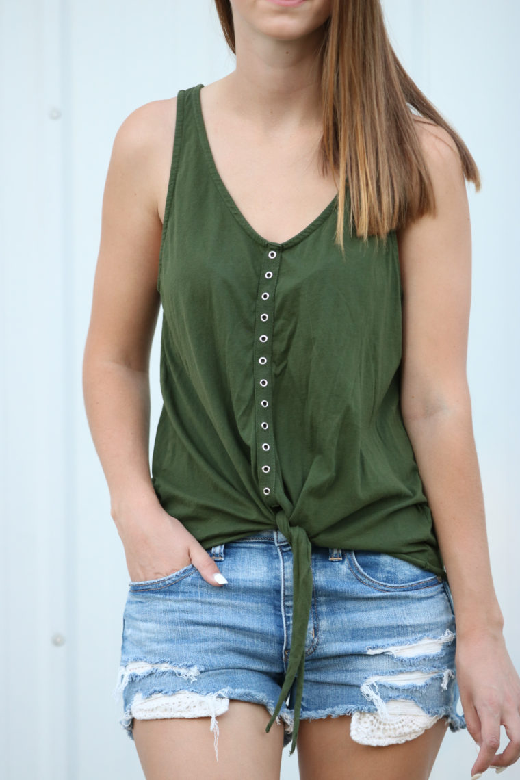 tie front tank, green tank, summer style