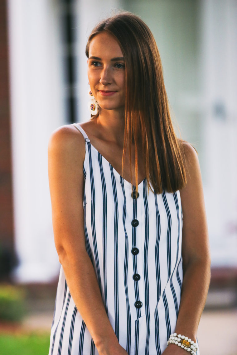 striped button down jumpsuit, striped jumpsuit