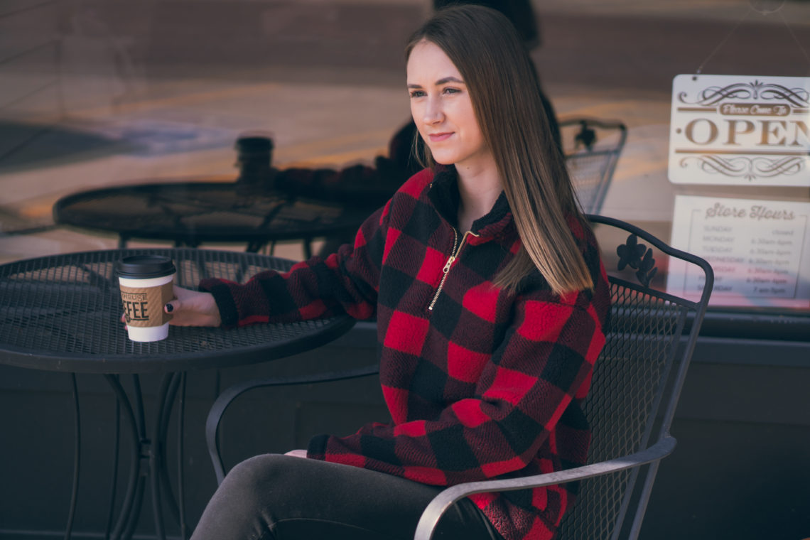 buffalo plaid sherpa pullover, sherpa pullover, comfy style