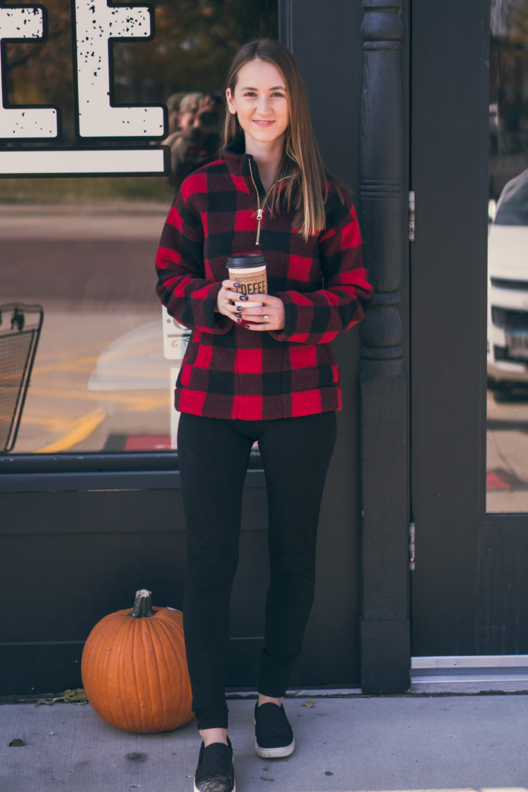 sherpa pullover, buffalo plaid pullover, comfy style