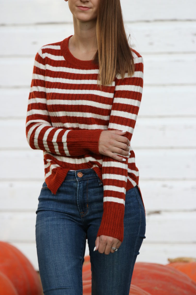 crew neck sweater, striped sweater, fall style