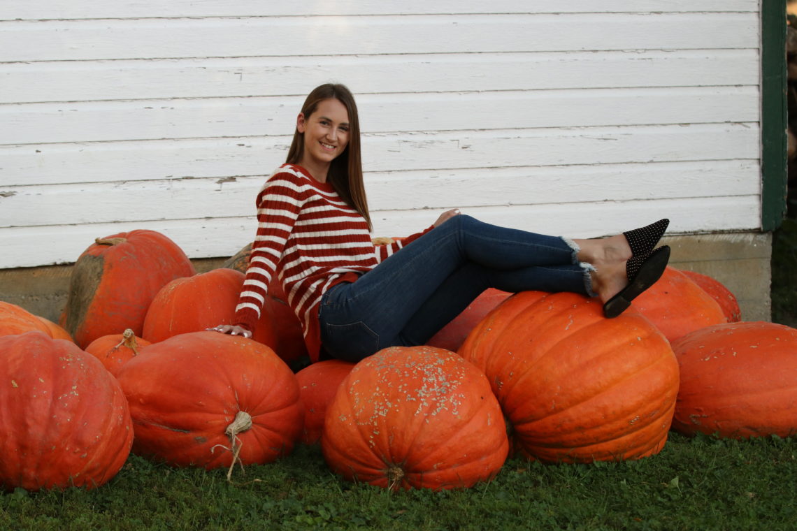 big orange pumpkins, studded mules, fall style