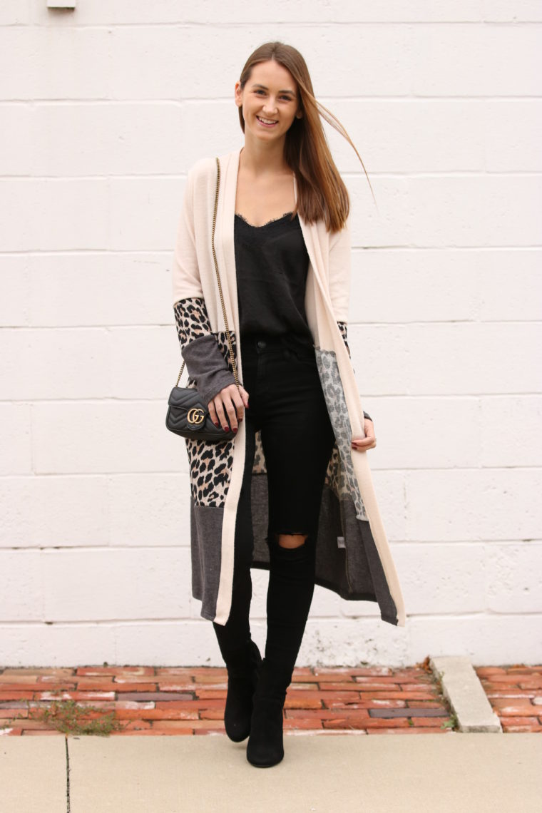 leopard cardigan, duster cardigan, fall style